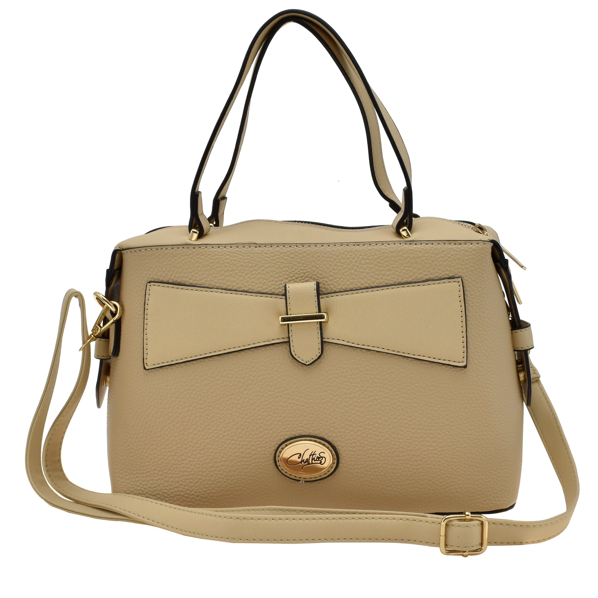 Bolsa [Chatties] tipo Satchel Crossbody con diseño tipo moño color nude