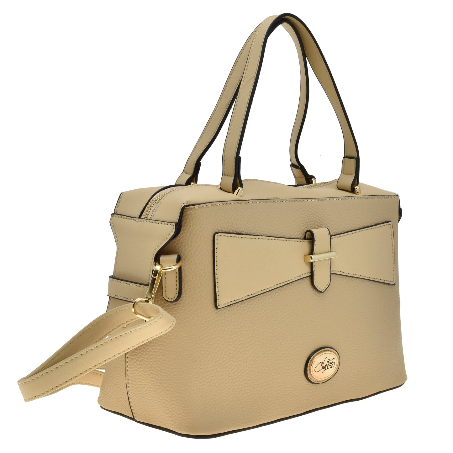 Bolsa [Chatties] tipo Satchel Crossbody con diseño tipo moño color nude