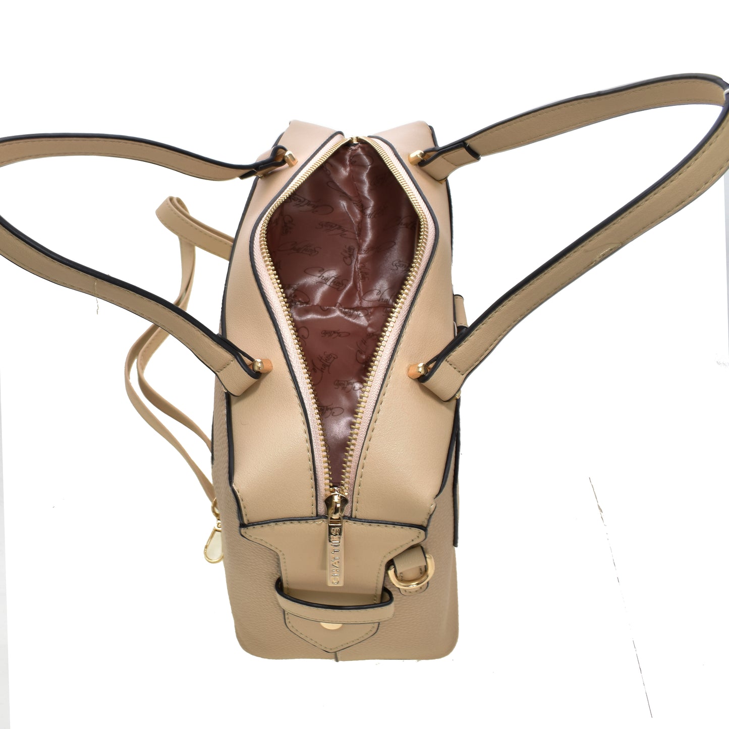 Bolsa [Chatties] tipo Satchel Crossbody con diseño tipo moño color nude