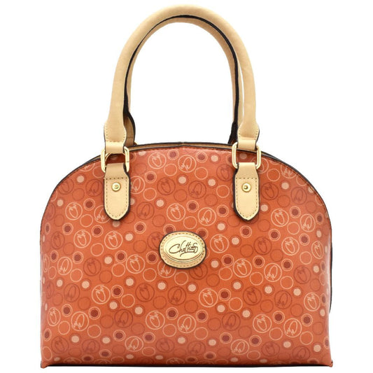 Bolsa [Chatties] tipo bowling crossbody con diseño de círculos color naranja