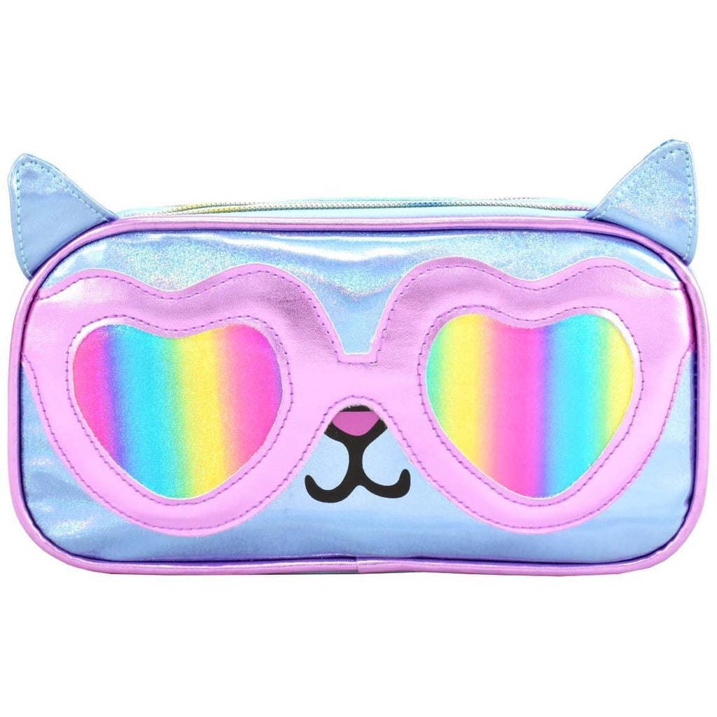 Lapicera D' Andre con lentejuela y diseño de gatitos con lentes color tornasol.