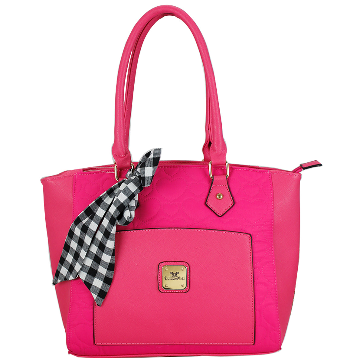 Bolsa Dulce miel tipo mini tote con moño y diseño de corazones color fucsia
