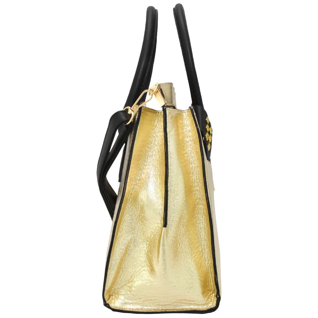 Bolsa [Baby Phat] tipo satchel crossbody con estoperoles color dorado