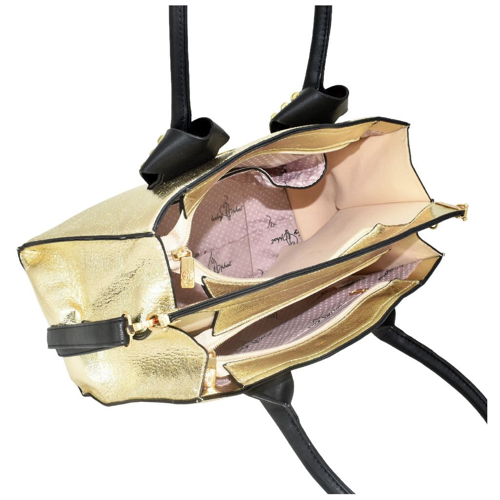 Bolsa [Baby Phat] tipo satchel crossbody con estoperoles color dorado