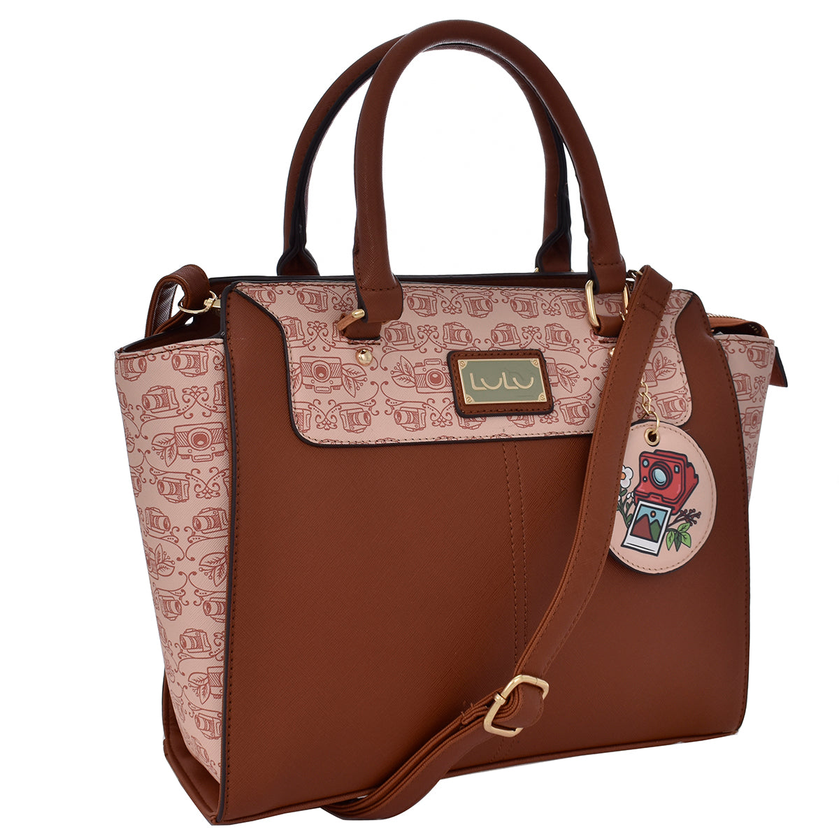 Bolsa [Lulu] tipo tote crossbody con diseño de cámaras color camel