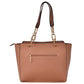 Bolsa [Chatties] tipo tote con franja y asa de cadena con detalles dorados color nude