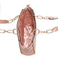 Bolsa [Chatties] tipo tote con franja y asa de cadena con detalles dorados color nude