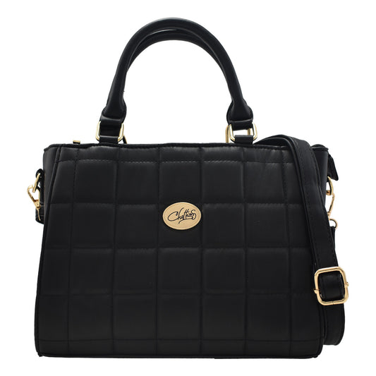 Bolsa Para Dama Chatties Cuadros Tipo Tote Con Correa Color Negro