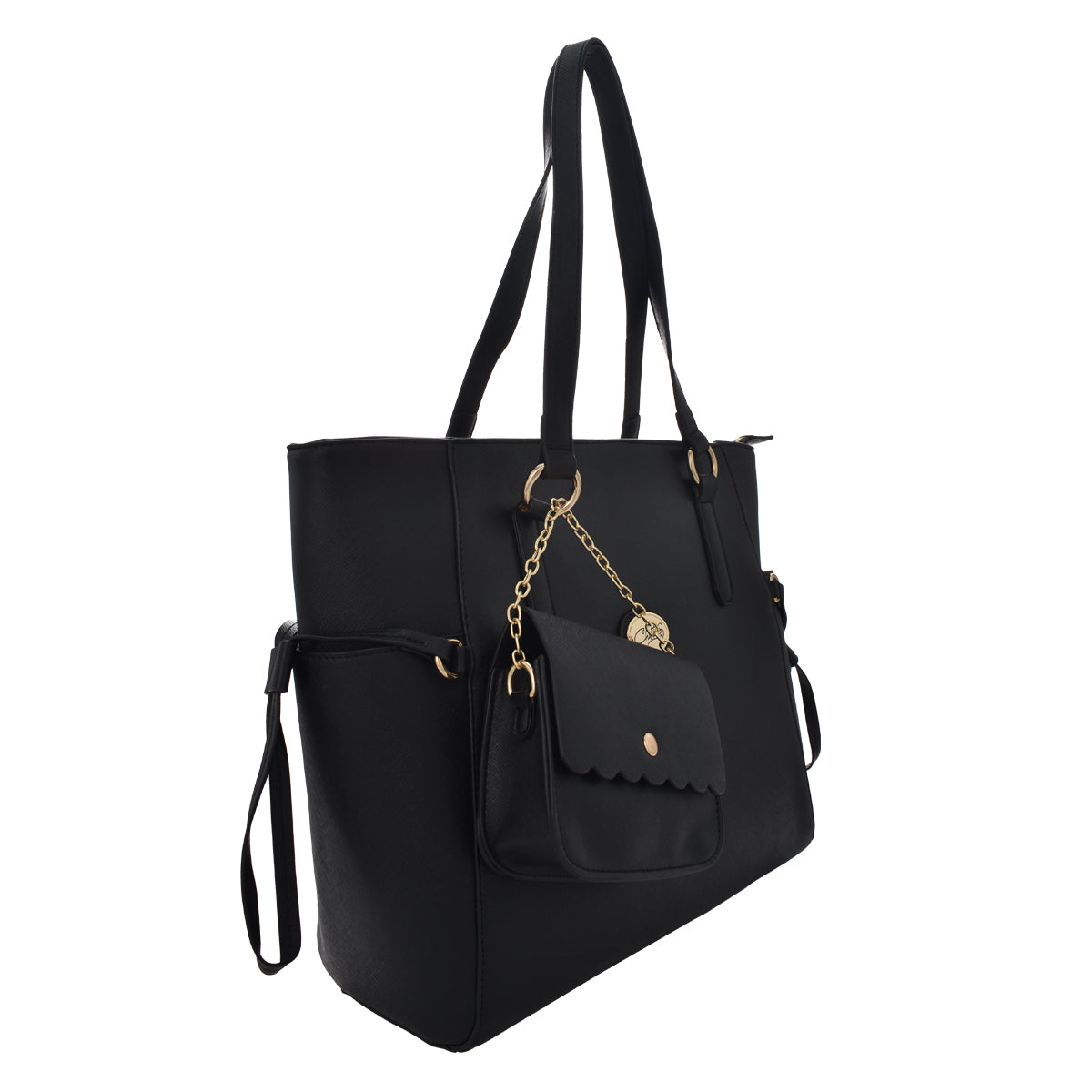 Bolsa De Dama Tote (Chatties) Con Monedero y Cadena Color Negro