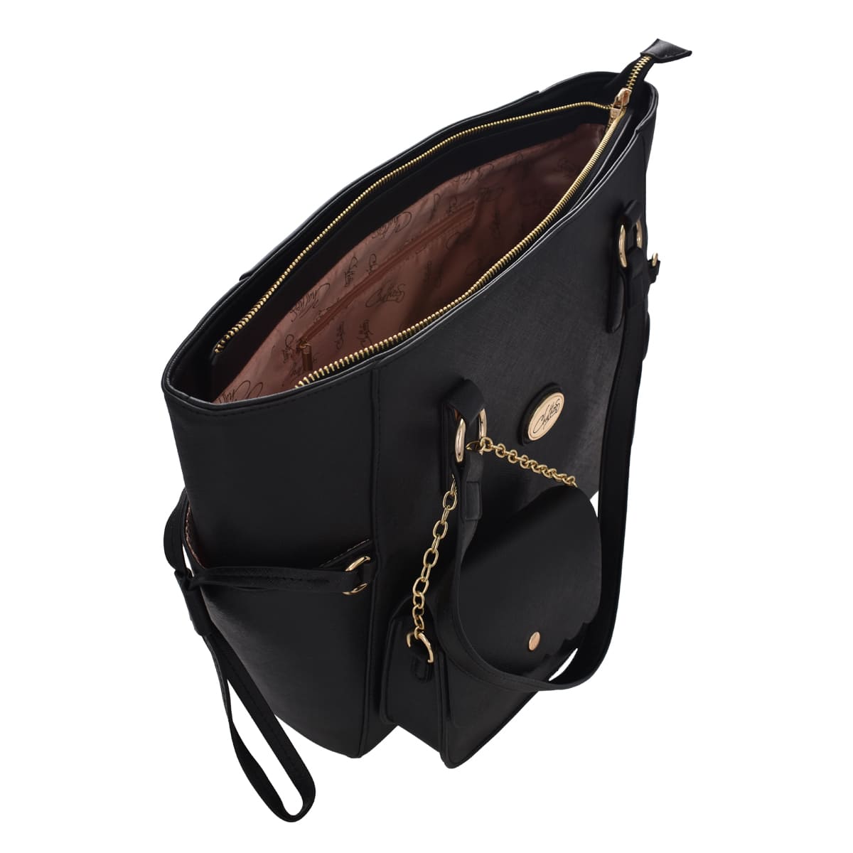 Bolsa De Dama Tote (Chatties) Con Monedero y Cadena Color Negro