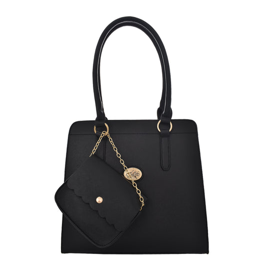 Bolsa Tote De Dama (Chatties) Más Monedero Con Cadena Color Negro