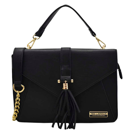 Bolsa Satchel Ted Lapidus Con Correa Larga Color Negro