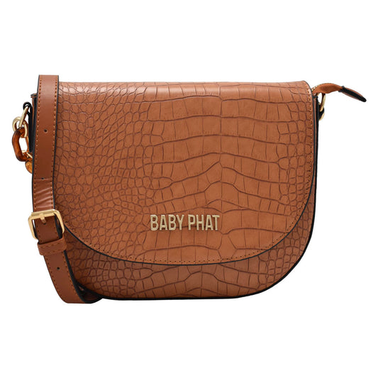 Bolsa Para Dama Crossbody Animal Print Estilo Piel De Cocodrilo Color Camello Baby Phat