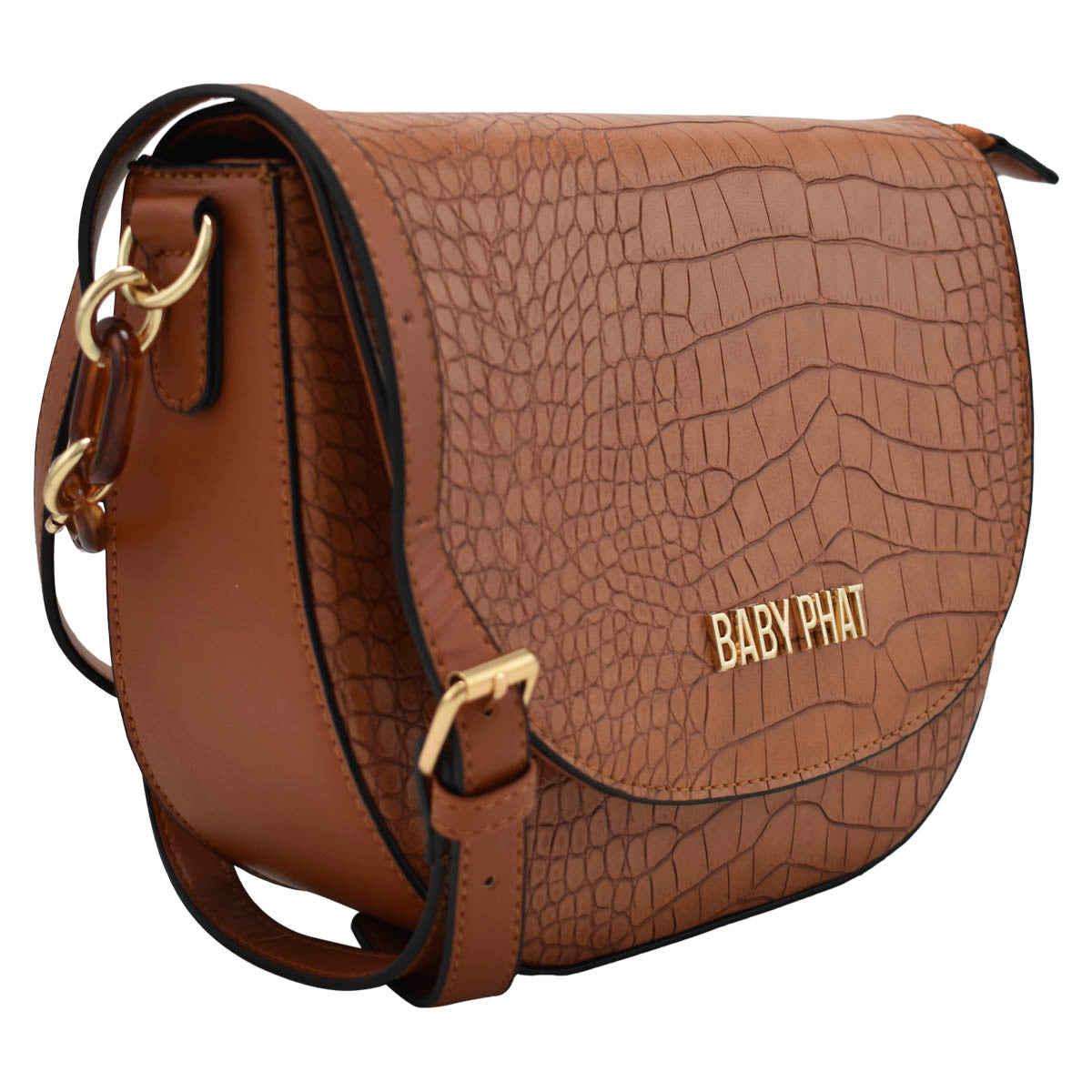 Bolsa Para Dama Crossbody Animal Print Estilo Piel De Cocodrilo Color Camello Baby Phat