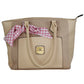 Bolsa Dulce miel tipo mini tote con moño y diseño de corazones color beige