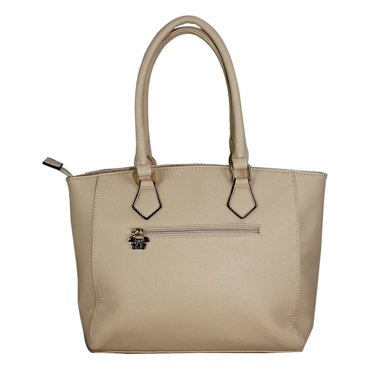 Bolsa [Dulce Miel] tipo mini tote con moño y diseño de corazones color beige