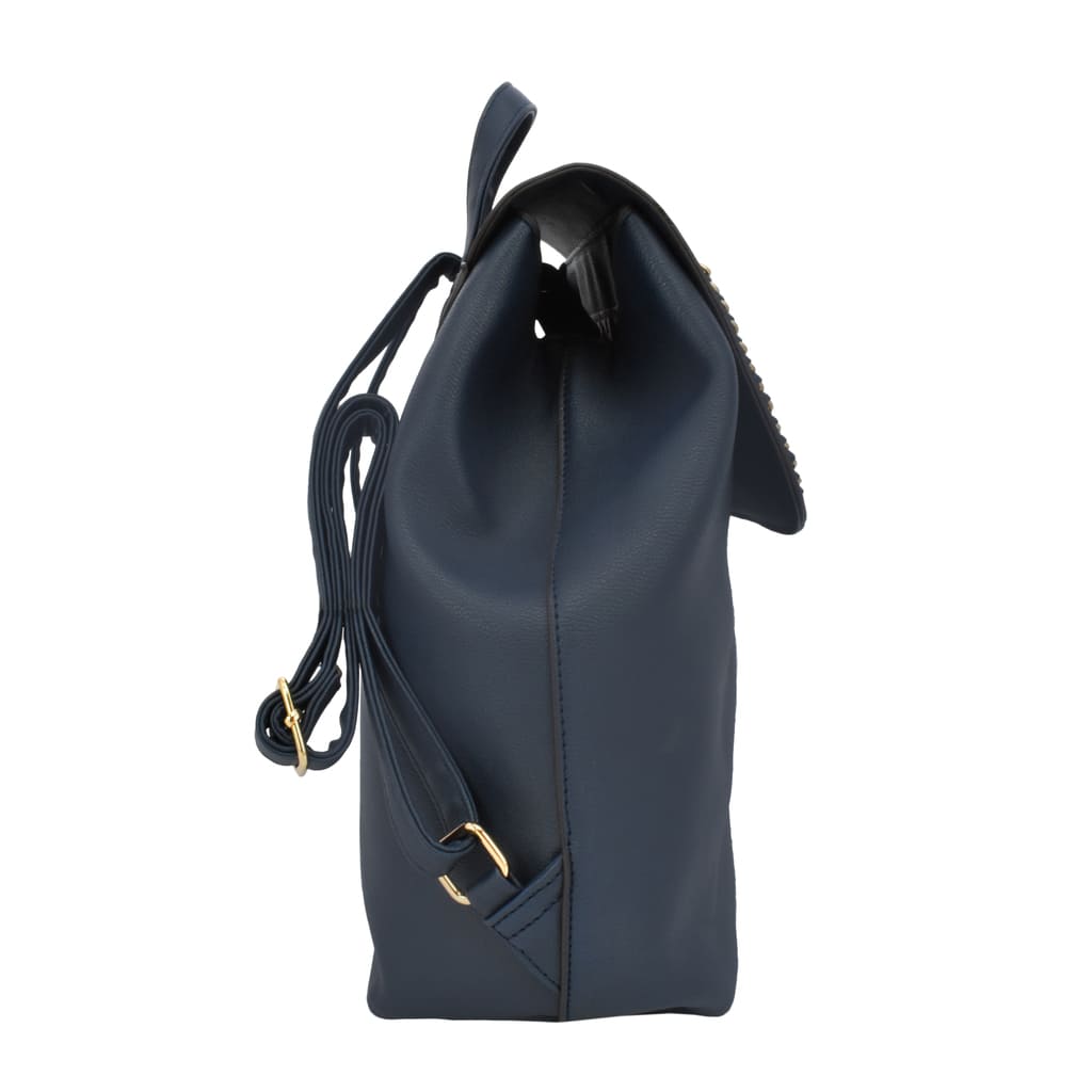 Mochila Backpack Chatties Cuero Detalles Dorados Navy