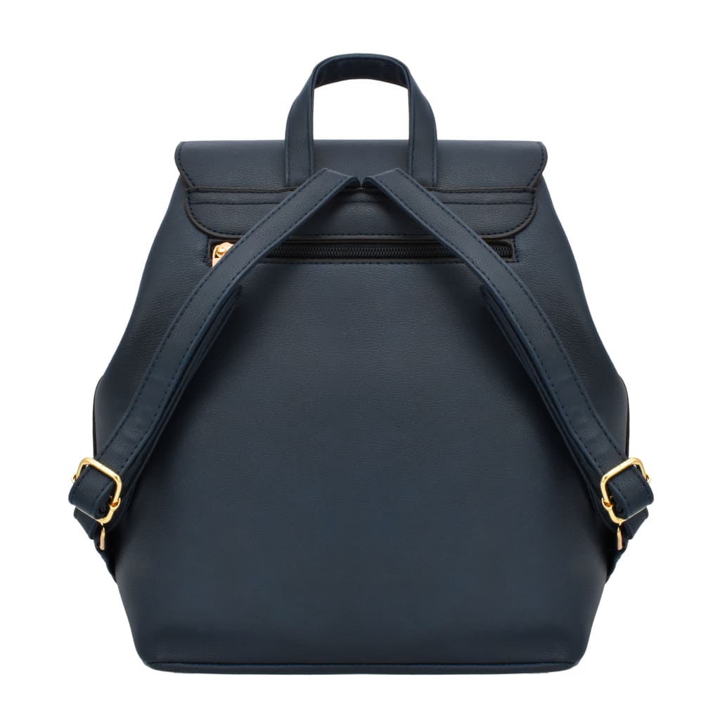 Mochila Backpack Chatties Cuero Detalles Dorados Navy