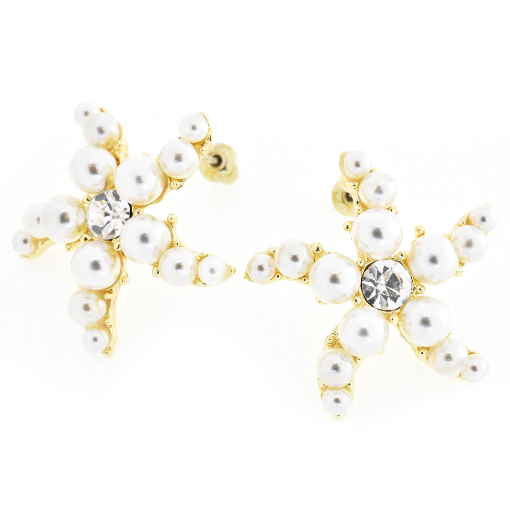 Aretes Lulu colgantes con incrustaciones tipo diamante y perlas color oro
