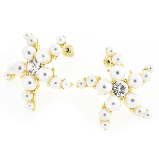 Aretes Lulu colgantes con incrustaciones tipo diamante y perlas color oro