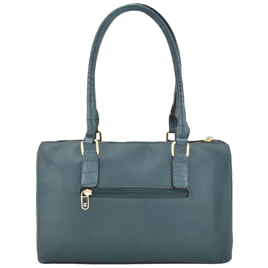 Bolsa [Ted Lapidus] tipo bowling con diseño tipo piel de cocodrilo en asa y bolsa frontal colornavy