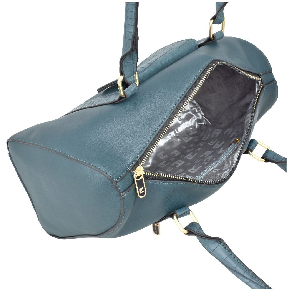 Bolsa [Ted Lapidus] tipo bowling con diseño tipo piel de cocodrilo en asa y bolsa frontal colornavy