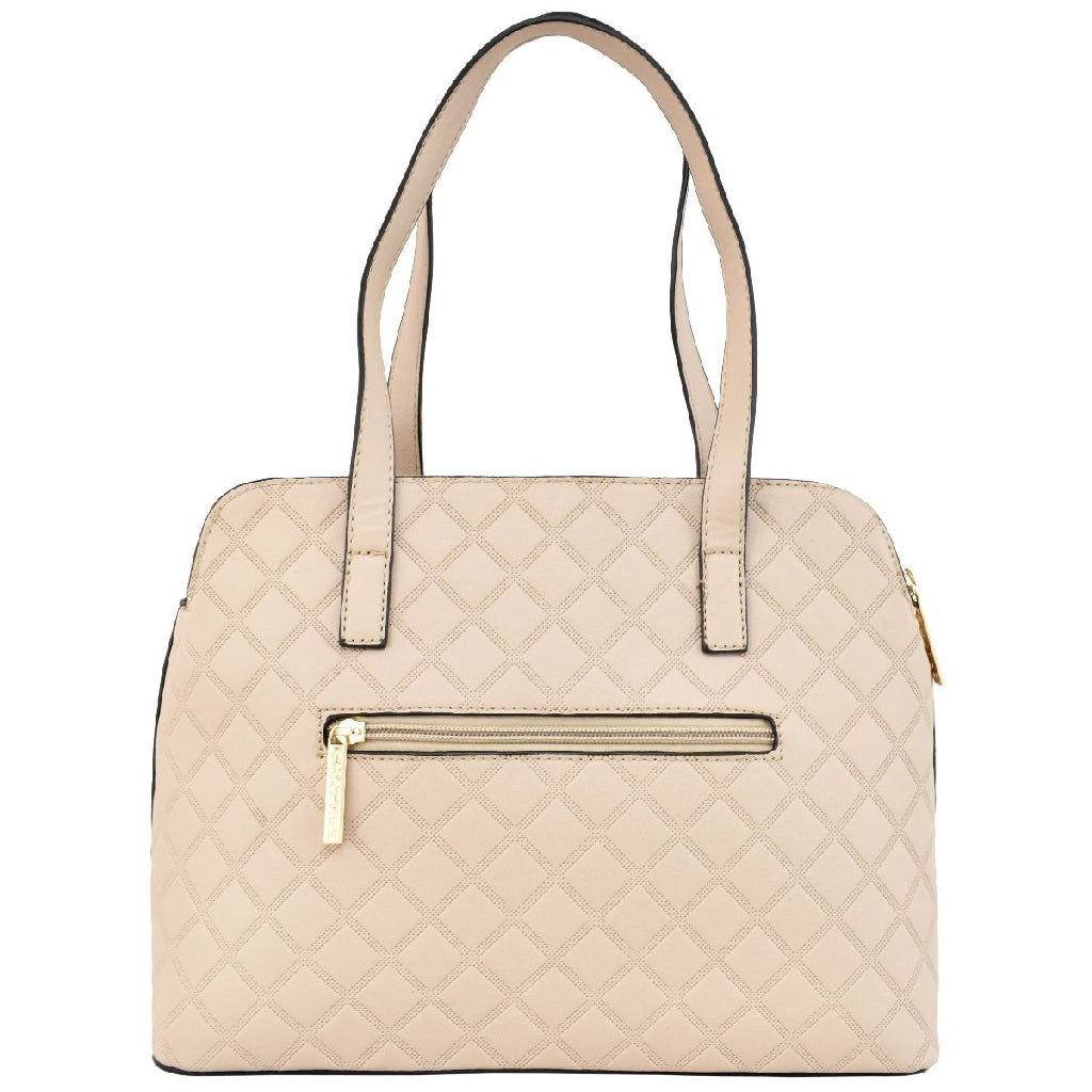Bolsa [Chatties] tipo mini tote con divisiones y triple compartimiento diseño de rombos color beige