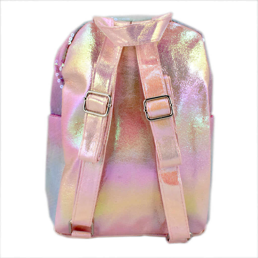 Mini backpack Peschelle de lentejuelas con bolsa frontal transparente multicolor