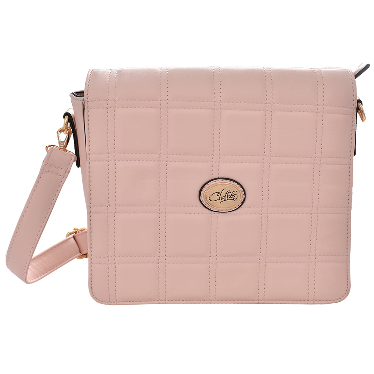 Bolsa [Chatties] Crossbody con diseño capitonado cuadriculado color rosa