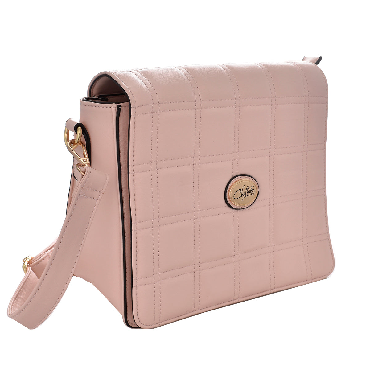 Bolsa [Chatties] Crossbody con diseño capitonado cuadriculado color rosa