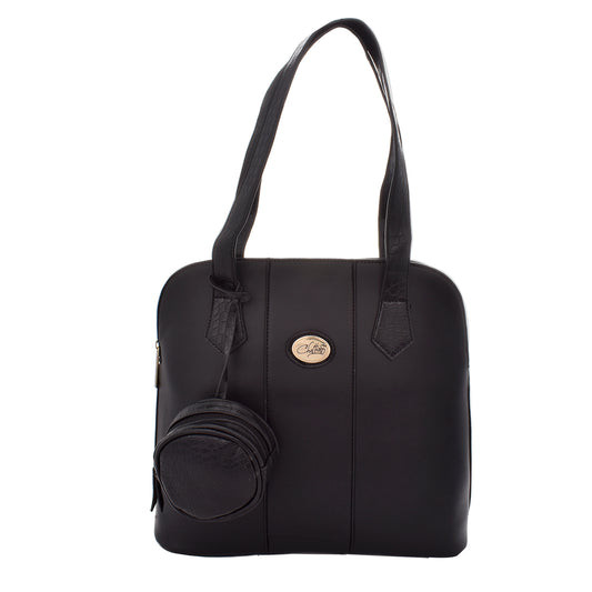 Bolsa [Chatties] tipo tote con monedero estilo piel de cocodrilo color negro