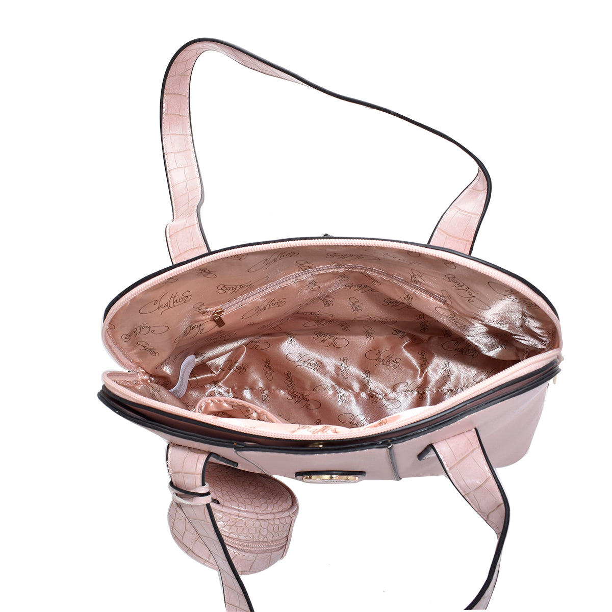Bolsa [Chatties] tipo tote con monedero estilo piel de cocodrilo color rosa