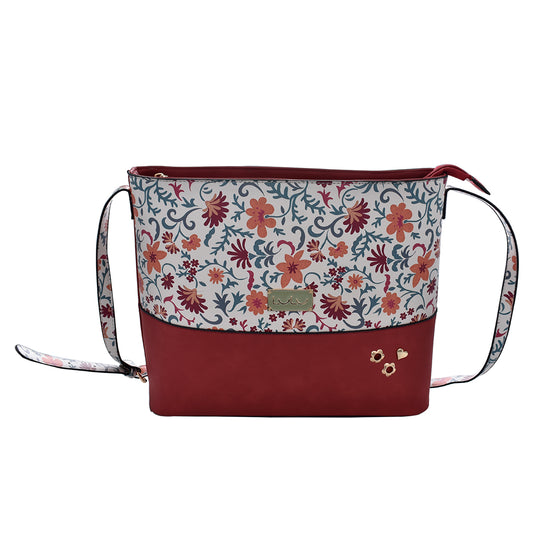 Bolsa [Lulu] tipo tote crossbody con diseño de flores color rojo