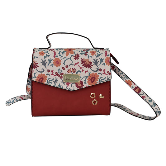 Bolsa [Lulu] tipo  crossbody con diseño de flores color rojo