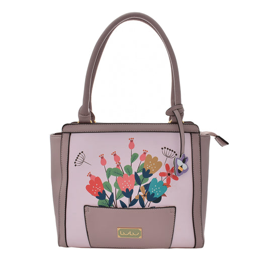 Bolsa [Lulu] tipo tote con diseño de flores color lila