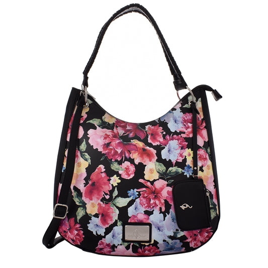 Bolsa [Baby Phat] tipo tote con diseño floreado color negro