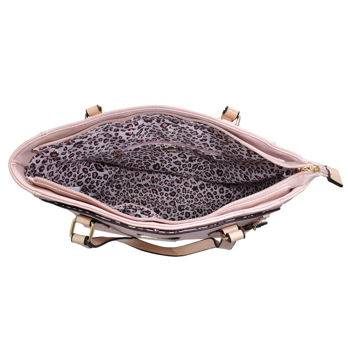 Bolsa [Lulu] tipo tote con diseño  en corte laser de flores y corazones color rosa