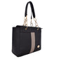 Bolsa [Chatties] tipo tote con franja y asa de cadena con detalles dorados color negro