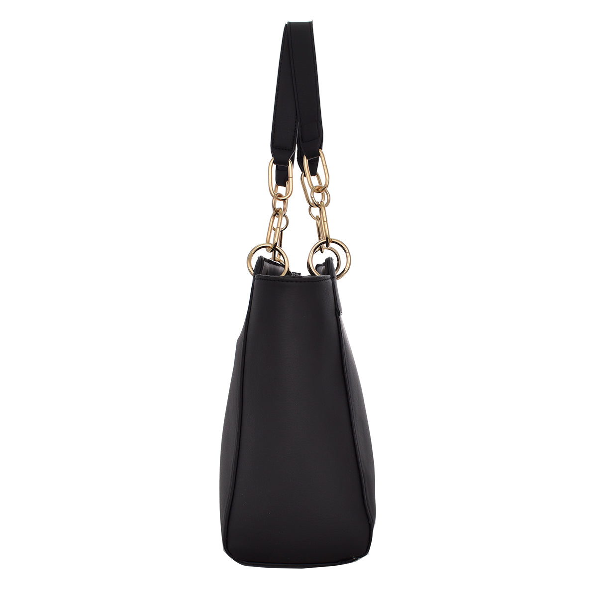 Bolsa [Chatties] tipo tote con franja y asa de cadena con detalles dorados color negro