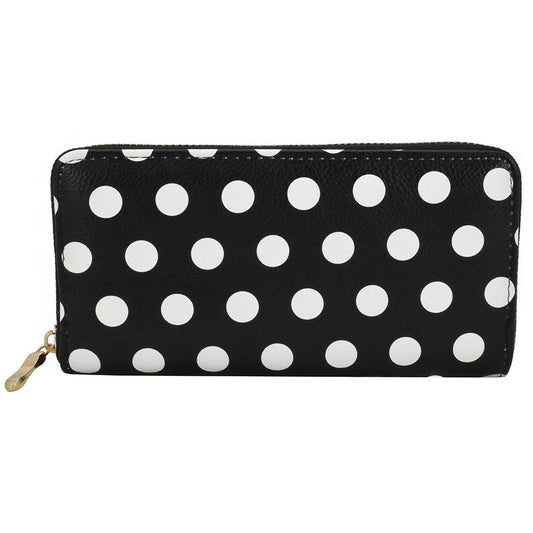 Cartera para dama Peschelle con diseño de lunares blancos color negro