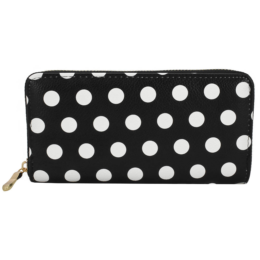 Cartera para dama Peschelle con diseño de lunares blancos color negro