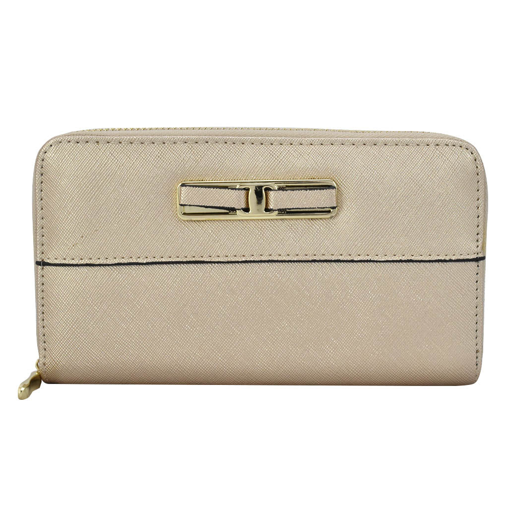 Cartera para dama Peschelle con moño decorativo color oro