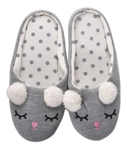 Pantufla Para Dama [Peschelle] Con Diseño Color Gris