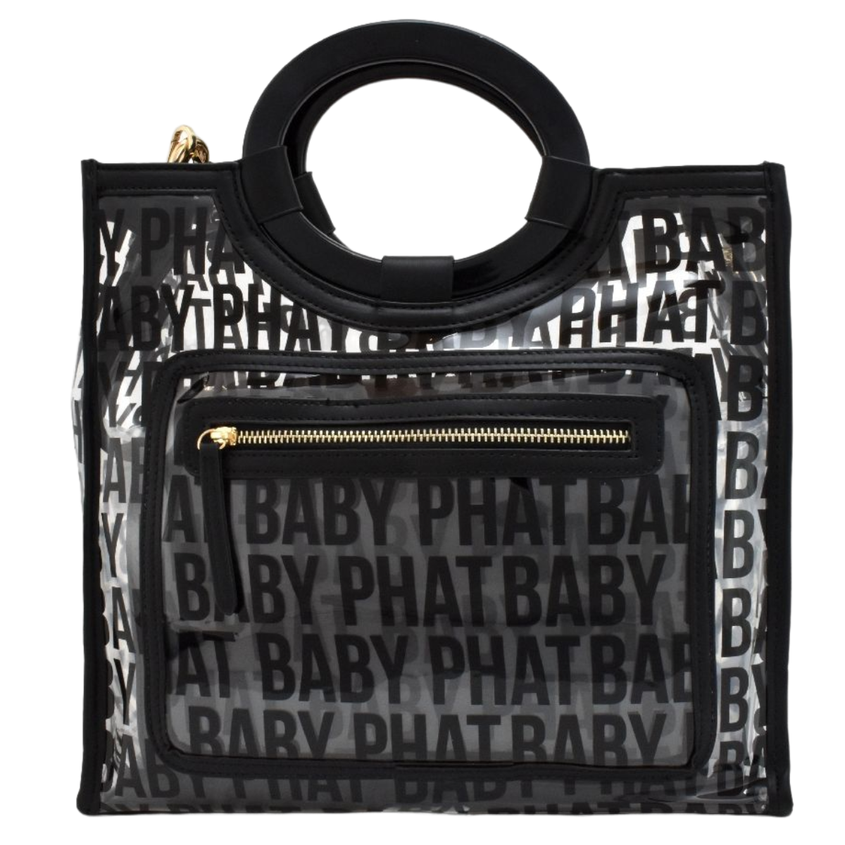 Bolsa [Baby Phat] tipo tote transparente con nombre de la marca estampado y monedero con correa color negro
