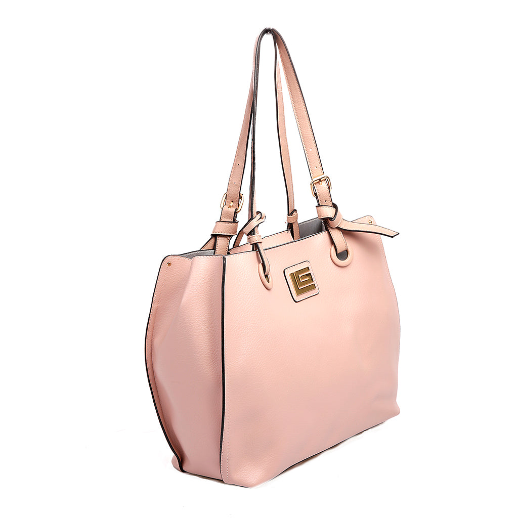 Bolsa [Guy Laroche] tipo Tote con listones y detalles dorados color rosa