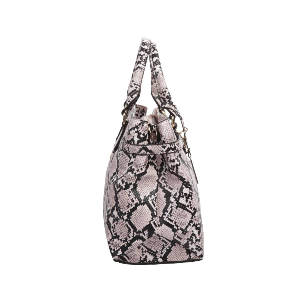 Bolsa [Guy Laroche] tipo Satchel crossbody con diseño de animal print con candado dorado color rosa