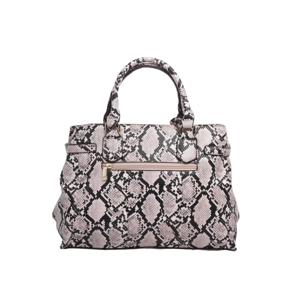 Bolsa [Guy Laroche] tipo Satchel crossbody con diseño de animal print con candado dorado color rosa