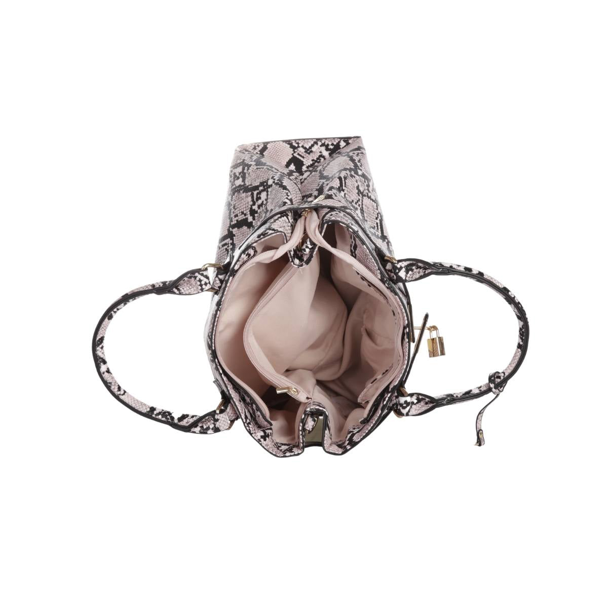 Bolsa [Guy Laroche] tipo Satchel crossbody con diseño de animal print con candado dorado color rosa