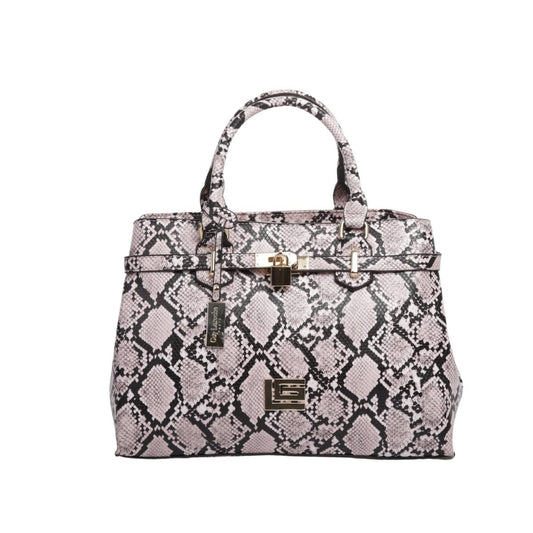 Bolsa [Guy Laroche] tipo Satchel crossbody con diseño de animal print con candado dorado color rosa