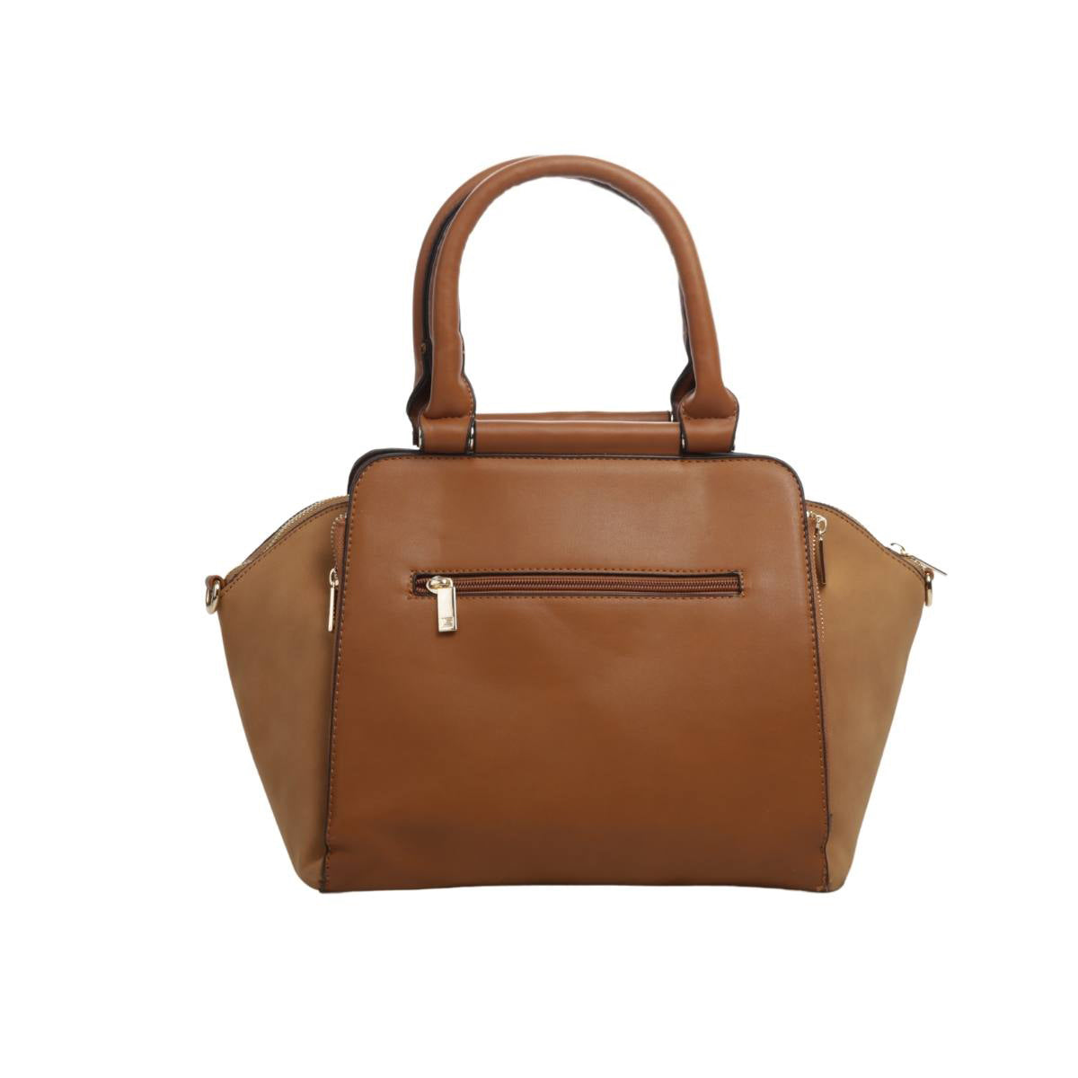Bolsa [Guy Laroche] tipo mini tote con divisiones interiores y monedero color camel